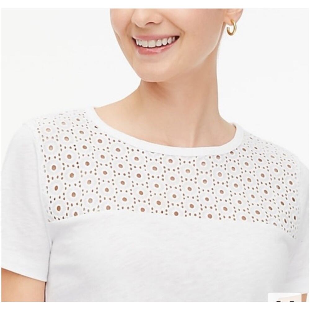 J. Crew White Eyelet Yoke T-Shirt Short Sleeve White Size S A000869 - Picture 1 of 9